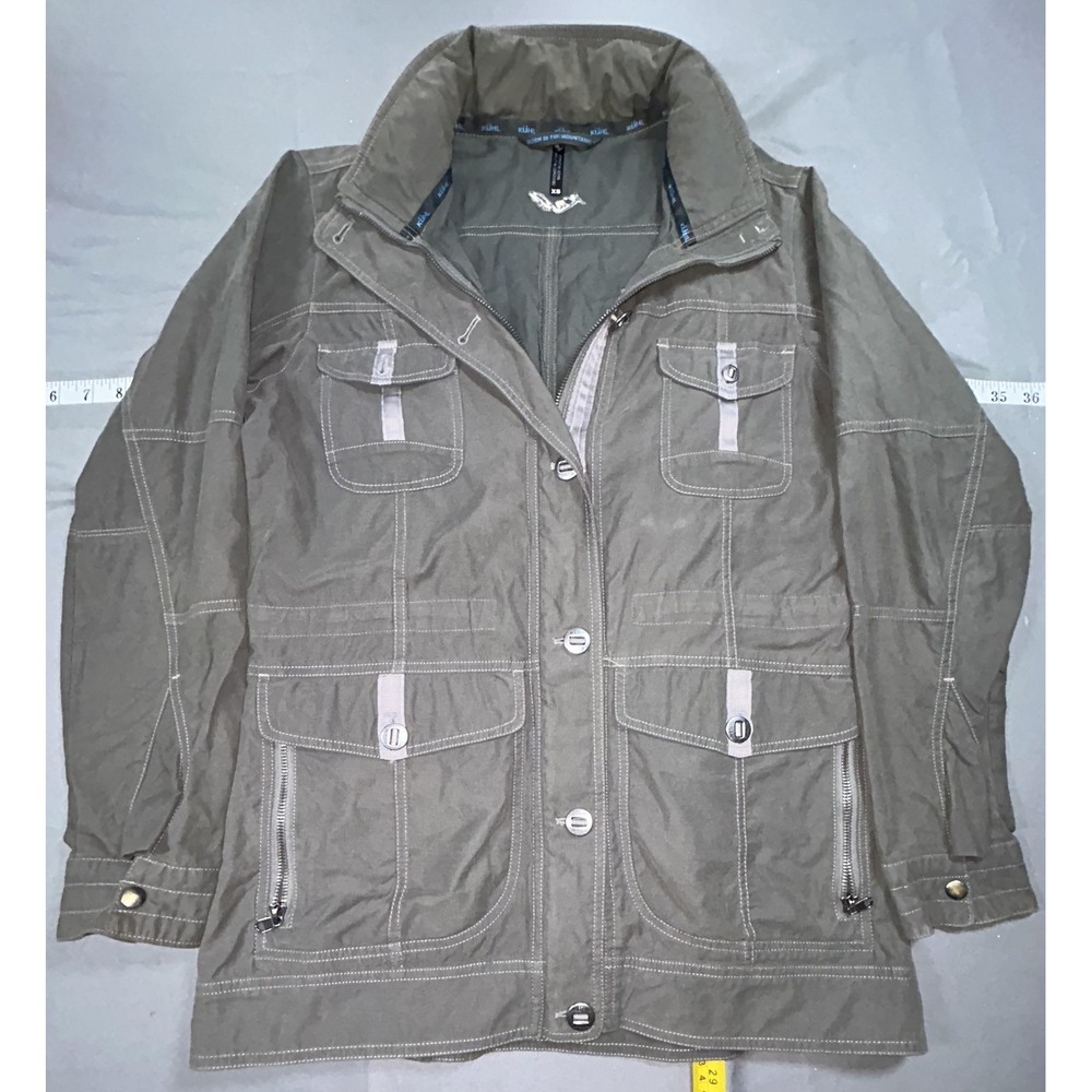 Kuhl Jacket Womens XS Gray Stretch Canvas Full Zip Military Pockets Outdoor